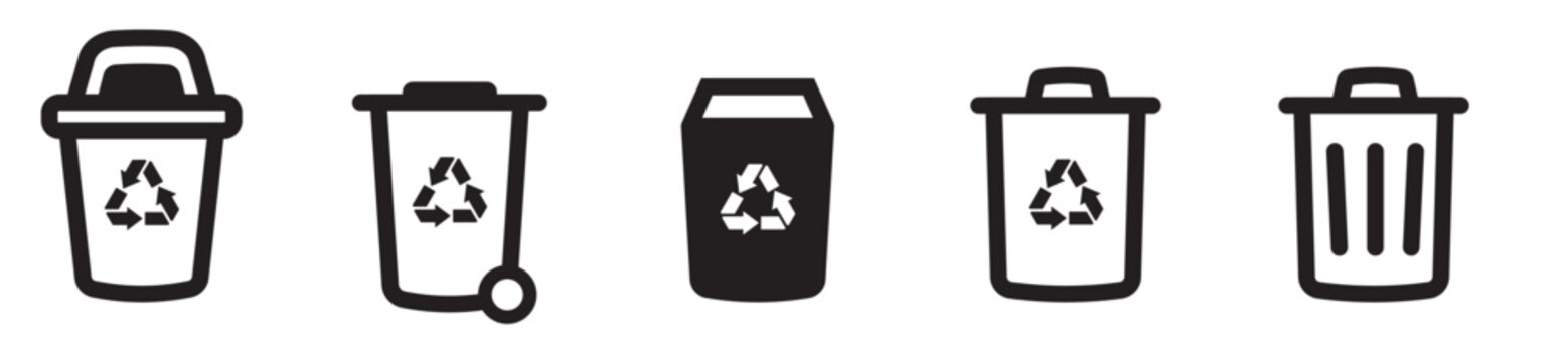 trash can icon simple black, bin symbol recycle, organic waste, plastic trash can