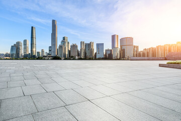 Empty square floors and modern city buildings in Guangzhou