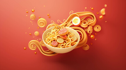 Ramen Noodle 3d Advertisement Banner  Generative AI.