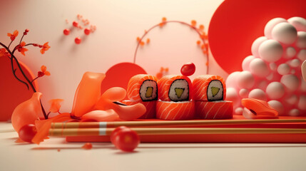 Sushi 3d Advertisement Banner  Generative AI.