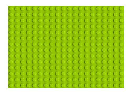 Vintage plastic brick long plate isolated. Old toy surface style background. Pattern of green squares.
