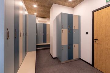 Interior of empty changing room, locker room, Dressing room in swimming pool or gym - 761539139