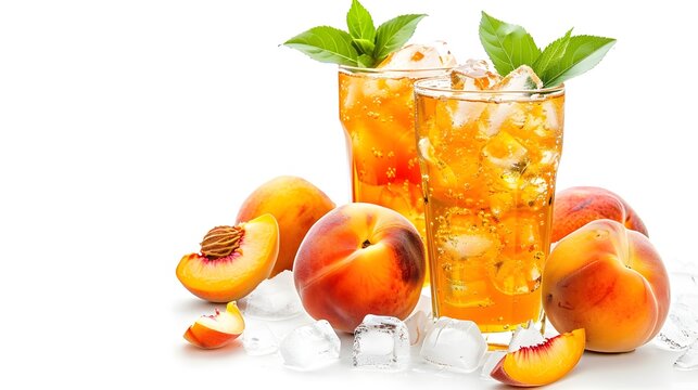 Illustration of a tropical peach ice tea isolated on transparent background