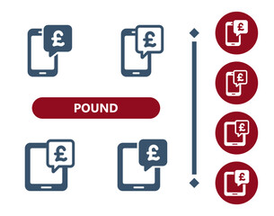 Pound icons. Chat bubble, online banking, mobile banking, tablet, smartphone, mobile phone icon