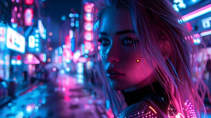 Poster An individual stands cloaked in both shadow and the glow of a neon urban landscape, with a blurred square over the face © Janina