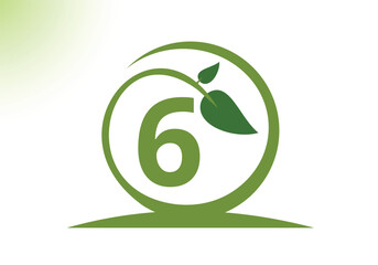 Letter 6 Leaf Logo Design Vector letter template. With Leaf Symbol, Vector Illustration.
