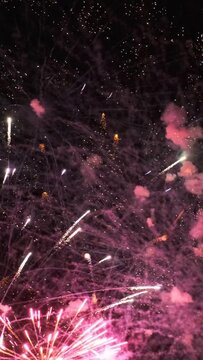 Real fireworks in the sky background. Abstract of shining colorful fireworks in the night sky. Fireworks celebration
