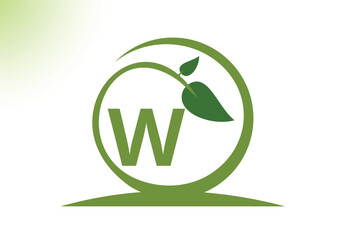 Letter W Leaf Logo Design Vector letter template. With Leaf Symbol, Vector Illustration.