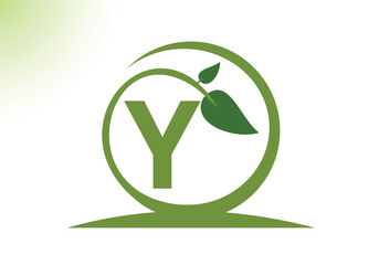 Letter Y Leaf Logo Design Vector letter template. With Leaf Symbol, Vector Illustration.