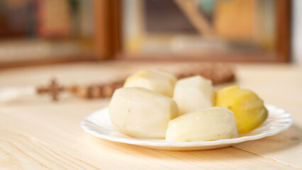 Holy Week, End, Palm Sunday, Good Friday, Easter Sunday Concept. Orthodox food in Great Christian...