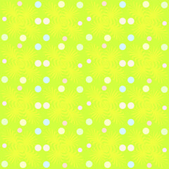 Seamless vector pattern, ornament with flowers, swirls and circles in trendy colors.