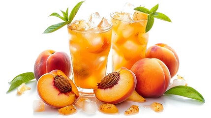 Illustration of a tropical peach ice tea isolated on transparent background