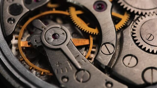 Clockwork swiss vintage watch close up. macro