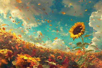 Fototapeta na wymiar in a colorful sunflower field
