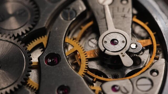 Clockwork swiss vintage watch close up. macro
