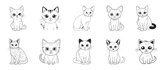 Cat icon symbol set, vector illustrations on white background