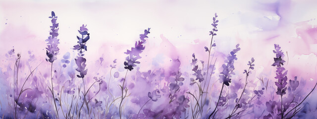 Obraz premium Watercolor Lavender Field at Dusk