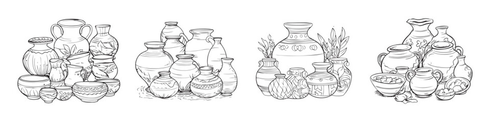 Pottery icon symbol sets, vector illustrations on white background