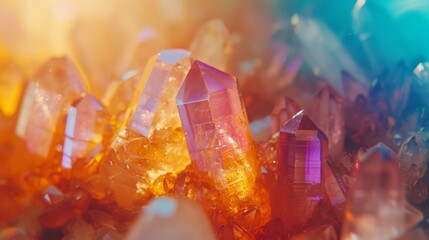 Illuminated Quartz Crystals with Rainbow Flares - obrazy, fototapety, plakaty