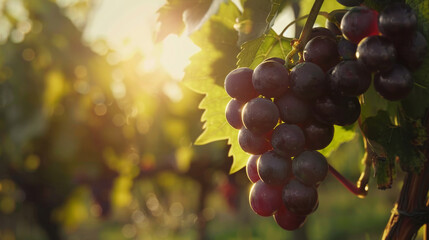 Black grape on vineyards background