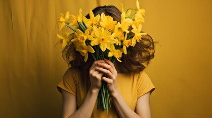 Obraz na płótnie Canvas Anonymous Faceless Portrait with Yellow Flowers