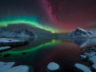 Fototapeta premium 오로라,산,극동