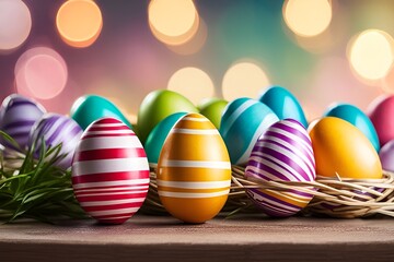 Fototapeta na wymiar Vibrant Easter Eggs and Festive Atmosphere