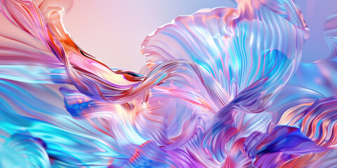 Ethereal swirls of iridescent colors create a fluid