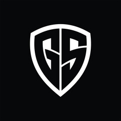 GS monogram logo with bold letters shield shape with black and white color design