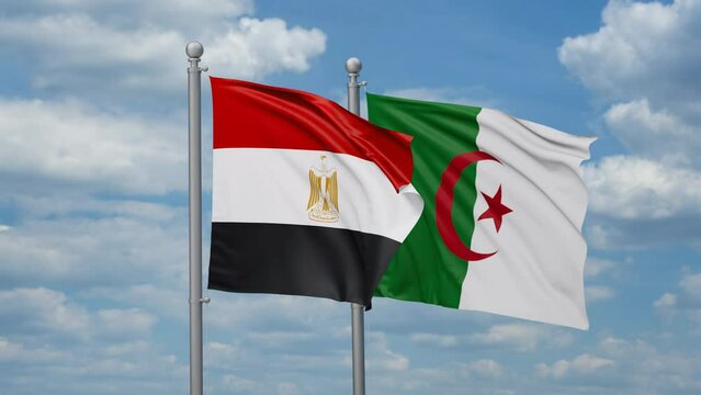 Egypt and Algeria two flags waving together, looped video