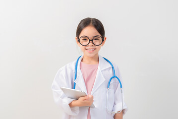 Cute little girl asian with stethoscope playing doctor