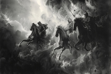 Ezekiel, prophesying the downfall of nations as the four horsemen ride forth - obrazy, fototapety, plakaty