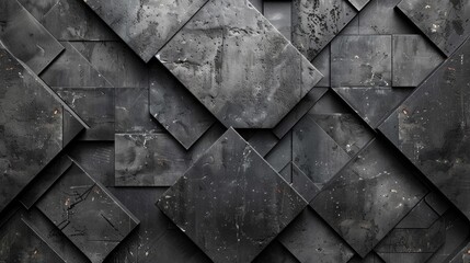Abstract dark blck anthracite gray grey 3d vintage worn shabby lozenge diamond rue motif tiles stone concrete cement marbled stone wall texture wallpaper background, seamless pattern. - obrazy, fototapety, plakaty