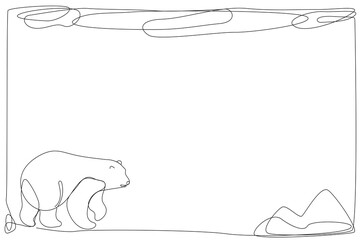 Line Art Polar Bear Frame. One Continuous Line Drawn Border Isolated on White. Minimalist Black and White Doodle Sketch Illustration. Advertising Letter Blank Page Template. Editable Vector Symbol