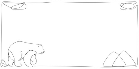 Line Art Polar Bear Frame. One Continuous Line Drawn Border Isolated on White. Minimalist Black and White Doodle Sketch Illustration. Advertising Letter Blank Page Template. Editable Vector Symbol