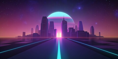 Futuristic city at night. Futuristic landscape. Vector illustration.