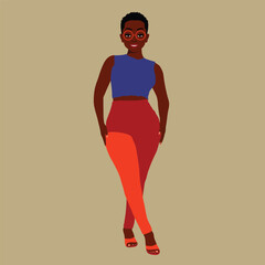 Stylish afro black woman in elegant art style vector