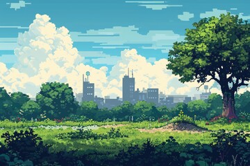 Fototapeta na wymiar Pixel Art Background For Game