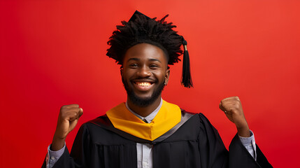 Happy Young African Student Holding Graduation Cap and Diploma, Generative AI - obrazy, fototapety, plakaty