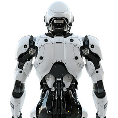 A rear view of an AI robot reveals its sleek design and enigmatic presence. Transparent png, add your own background. - 761551126