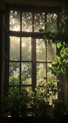 Morning Light through a Plant-Filled Window