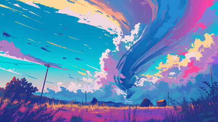 amazing colored tornado storm, 2d illustration