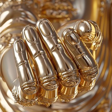 a gold hand with fingers raised
