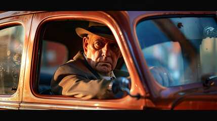 nvestigador em seu carro retr&ocirc; 