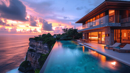 Luxury Cliffside Villa with Infinity Pool at Sunset