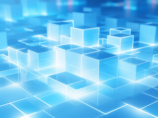 Obraz premium Clean Cubic Blue Background: Simple Geometry. AI Generation.