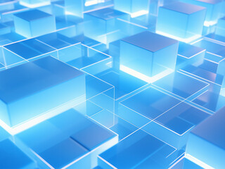 Cubic Blue Backdrop: Geometric Art. AI Generation.