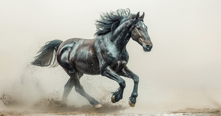 Obraz na płótnie Canvas Equine Artistry Experiment with creative angles and compositions to produce artistic renderings of horses against a neutral white background. Image generated by AI