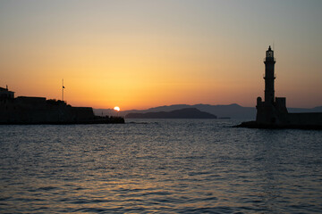 Fototapeta na wymiar Harbor Crete Greece Sunset
