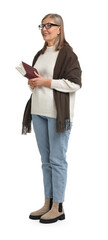 Senior woman with book on white background